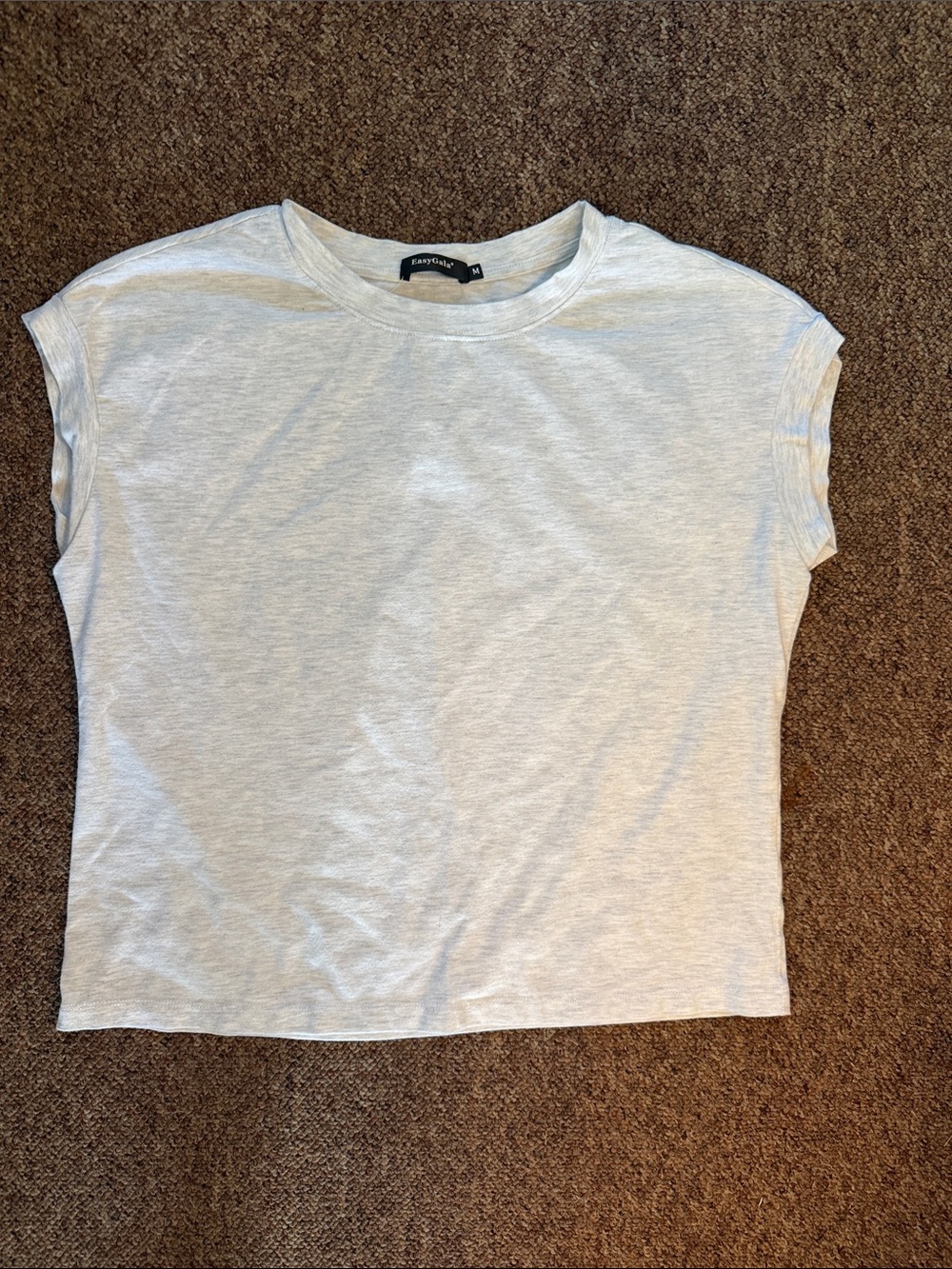 Easy Gala Light Gray Crewneck Cap-Sleeve Women’s Top